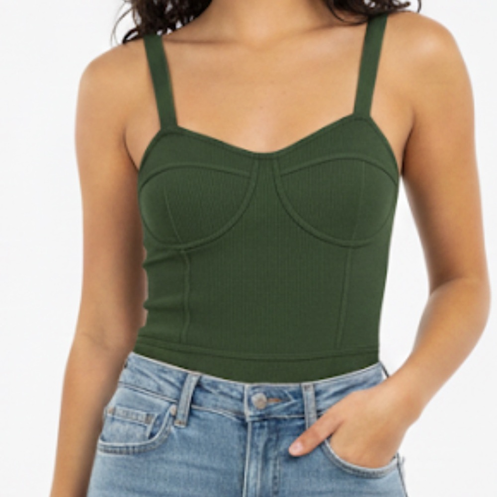 LE LIS Collection Women Small Army Green Knit Bodysuit Tank Comfy Coquette